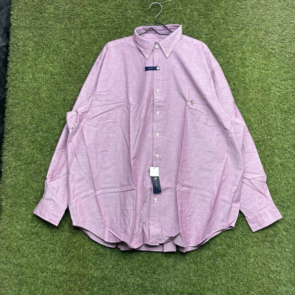 Polo Ralph Lauren Oxford Shirt Mens 3XB Stretch Crimson Plaid Pink Long Sleeve